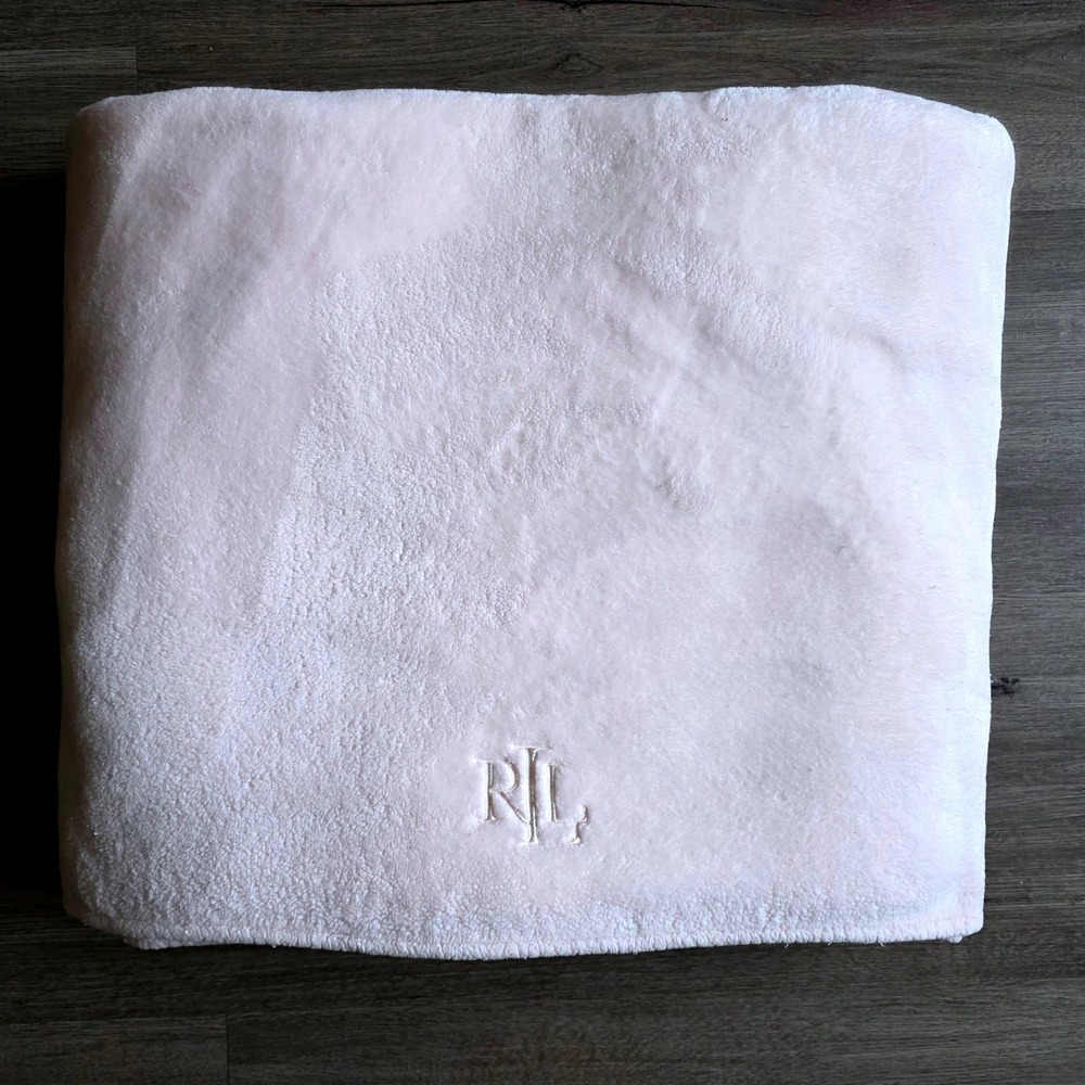 Lauren Ralph Lauren King Plush Microluxe Velvety Blanket Pale Pink RLL Monogram